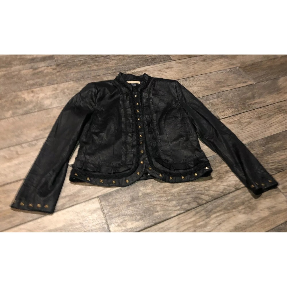 Calesas Womens Size Medium Black‎ Jacket Snap Button Faux Leather Studs